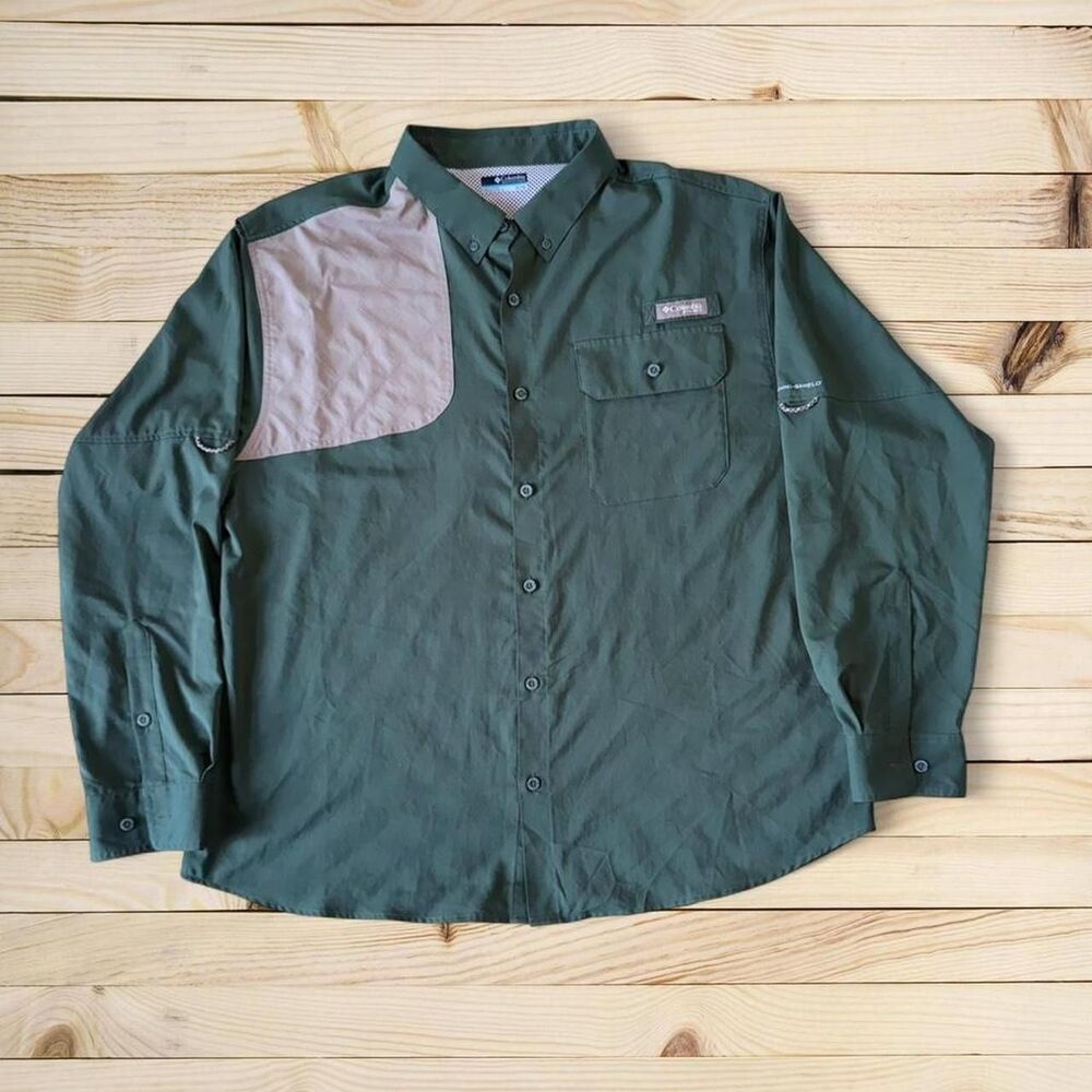 Columbia PFG Men's XL Green and Khaki Long Sleeve Fishing Shirt